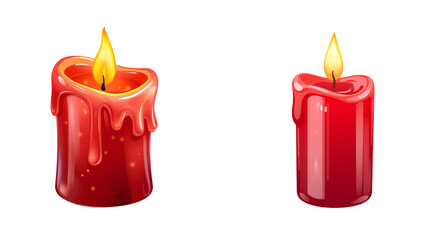 Shiny red Christmas candle with golden flame, smooth gradients, and glossy decorative festive details in premium holiday illustration style isolated transparent background, editable vector artwork 