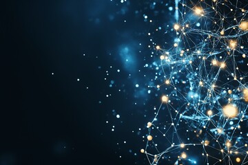 Artificial intelligence neural network with glowing connections on dark surface