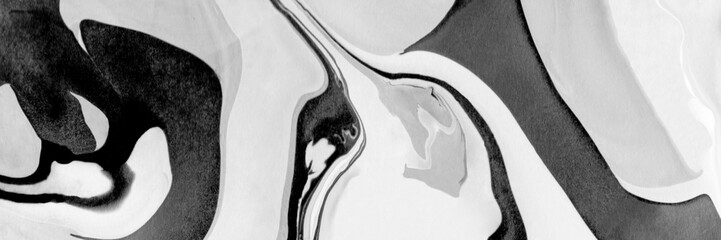 Abstract grayscale fluid art pattern with curved lines and organic shapes. Marble texture...