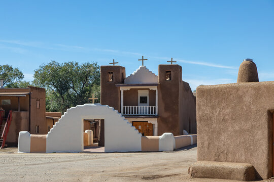 San Geronimo Catholic Church on an Autumn Morning at Taos Pueblo, Taos, New Mexico, USA