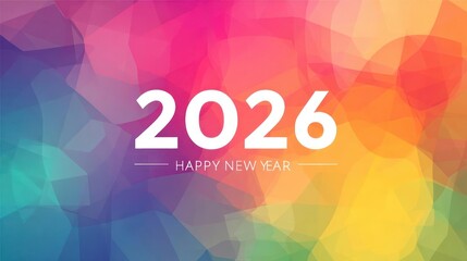 Vibrant abstract colorful background with the year 2026 and happy new year text overlay