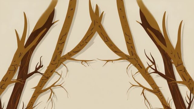 Stylized animated close-up of forest tree roots with organic textures gently moving, natural earthy tones, empty space included for overlays, cinematic forest detail.