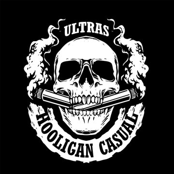 vector of skull ultras hooligan casual ultras football soccer supporter with flare smoke