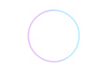 Neon circle frame with glowing gradient lighting on transparent background, modern abstract futuristic design element