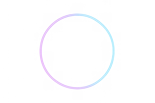 Neon circle frame with glowing gradient lighting on transparent background, modern abstract futuristic design element - Powered by Adobe