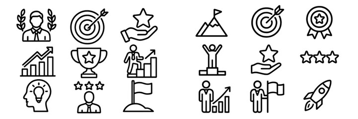 Success and achievement icons set for business goals, growth, winning, and leadership concepts