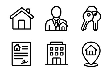 Essential real estate and property management line symbols for digital interfaces and applications