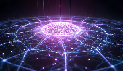 Futuristic Pink and Blue Digital Data Network Dome