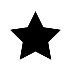 Vector simple black five point star icon on white background. Minimal geometric star shape illustration for rating, award, badge, logo, button and graphic design element.