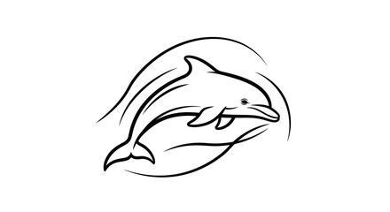 Graceful Dolphin Leaping Through Water Minimalist Line Art.