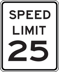 Speed Limit 25 Traffic Sign Editable Vector