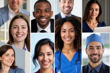 Diverse Group of Professionals in Business Attire and Medical Scrubs Join forces for Virtual Webinar: A Photo Collage