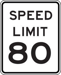 Speed Limit 80 Traffic Sign Editable Vector