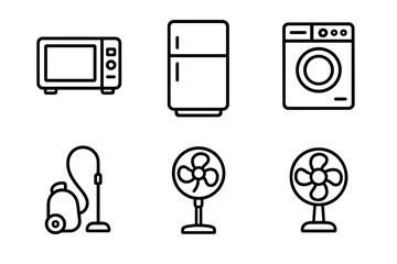 Outline icons of essential home appliances and electronic devices for domestic use