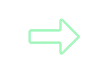 Green neon arrow pointer glowing right, indicating direction, success and innovation with transparent background
