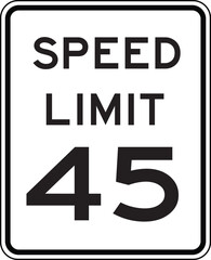 Speed Limit 45 Traffic Sign Editable Vector