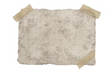 Aged paper template with distressed texture, ragged borders, and masking tape pieces. Transparent alpha channel background
