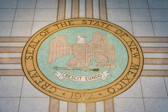 Great Seal of the State of New Mexico 1912 on the Marble Floor of the Capitol Building, Santa Fe, USA