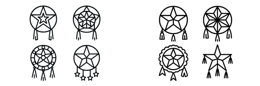 Collection of traditional Filipino Christmas Parol star lanterns in outline style
