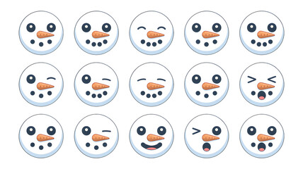Cute Snowman Faces Set with Multiple Expressions