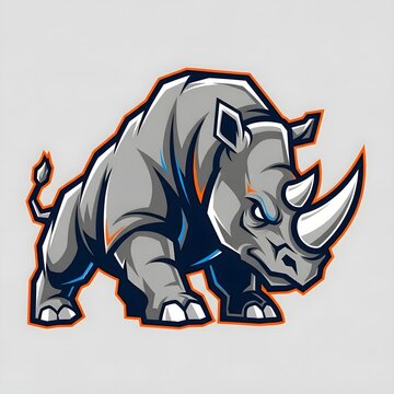 Dynamic and powerful rhinoceros illustration, perfect for a sports team mascot or logo design, embodying strength and determination with its aggressive stance and robust form