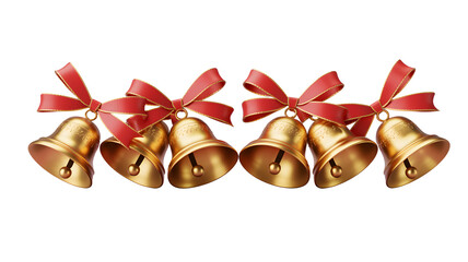 Set of Gold Christmas Bells Tied with Decorative Red Ribbons