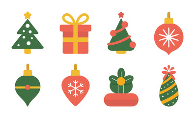 Flat Design Christmas Holiday Ornaments and Gift Icons Set