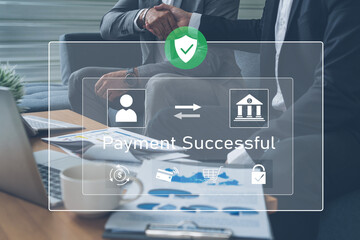 Successful transaction message showing secure payment. Payment confirmed, secured, payment processed, and payment completed with trust and transaction integrity. Vouch