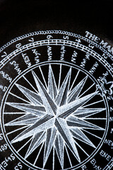 Detailed Vintage Black and White Compass Rose Navigation
