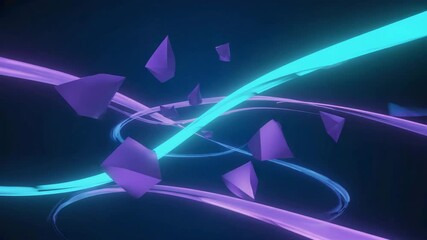 Futuristic digital landscape featuring low-poly shapes, vibrant neon lines, animated waveforms, deep blue and purple tones, smooth flowing motion, 4K high-tech design. - Powered by Adobe