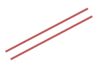 Two diagonally aligned red sticks with textured surfaces on a plain white background in a simple layout