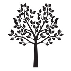 Fototapeta premium Black Tree with Leaves. Vector outline Illustration. Plant in Garden.