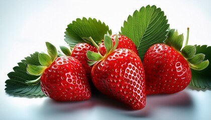 fresh vibrant strawberries with leaves