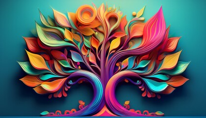 vibrant 3d colorful abstract tree with flowing branches and stylized leaves symbolizing growth and nature