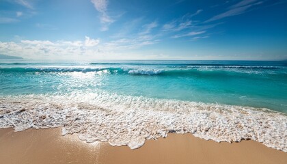 serene ocean waves gently breaking on a sandy shore a calming beach vista inviting relaxation and escape