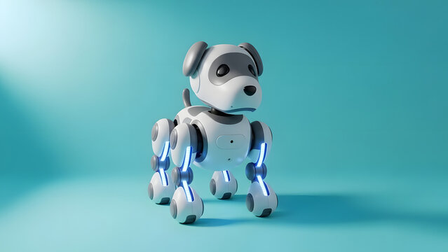 Cute Futuristic Robot Dog on Blue Background