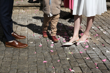 Hintergrund Bild einer Hochzeit, Verstreute Rosenblütenblätter auf dem Boden