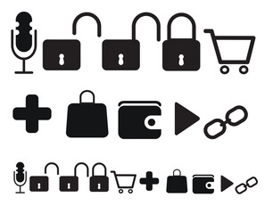 Mick, Lock, Wallet, Shopping, bag, Link, Medical and Play Icons Designs