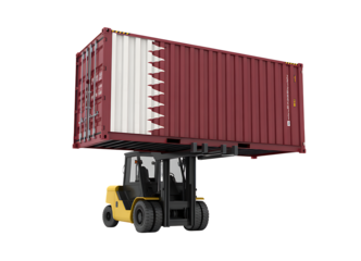 Forklift truck lifting container with Qatar flag on transparent background
