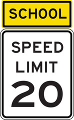School Zone Speed Limit 20 Roadside Traffic Sign