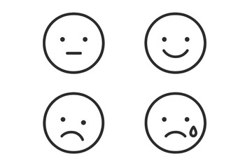 Expressive Line Faces. Line style icons of Quiet Faces: minimal mouth line, two dots as eyes, tiny curve of serenity, asymmetric