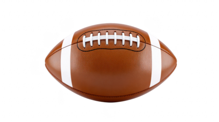 American football ball brown leather with white laces and stripes isolated on transparent background, classic oval shape, used for team sport, energetic and competitive atmosphere