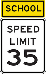 School Zone Speed Limit 35 Roadside Traffic Sign