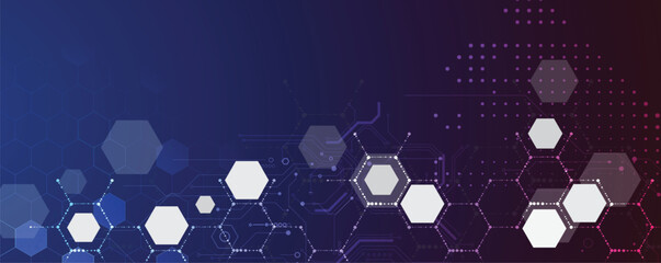 Molecule futuristic technology and science background, DNA strands, connected neural web