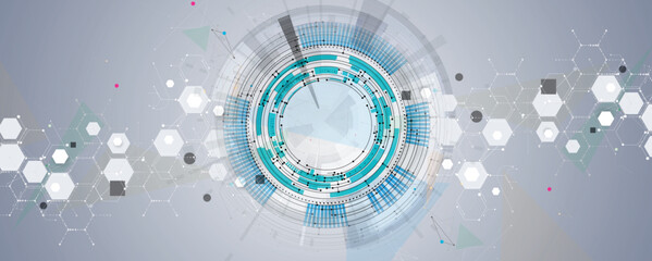 Obraz premium Molecule futuristic technology and science background, DNA strands, connected neural web