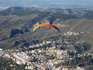 Paragliders at Cenes in the Sierra Nevada, Spain