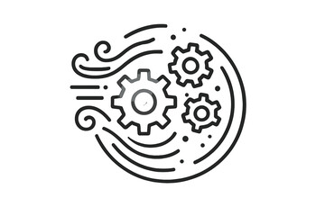 Obraz premium Mechanical Mist Icon. Line style vector icons of Mechanical Mist: curved lines, vapor flow, glowing cogs, dust trails, circular