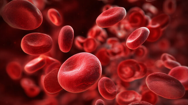 red blood cells flowing through vein, haemoglobin, anaemia concept, women's menstrual health, 3d medical healthcare