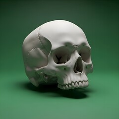 Obraz premium Anatomical Skull Model Rendered with Realistic Detail on a Solid Green Background