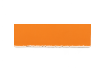 Orange torn paper strip creating copy space, realistic texture, blank template design element with transparent background